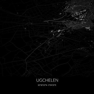 Zwart-witte landkaart van Ugchelen, Gelderland. van Rezona
