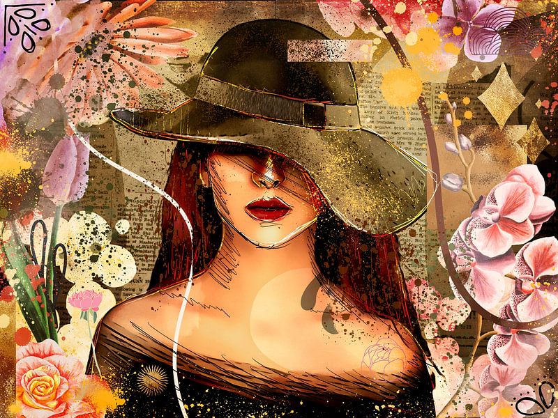 Vintage portret in mixed media van Arjen Roos