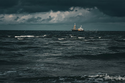 A fishing boat on a choppy sea