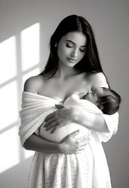 Mutter mit Kind in Schwarz und Weiß