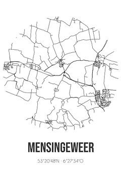 Mensingeweer (Groningen) | Landkaart | Zwart-wit van Rezona