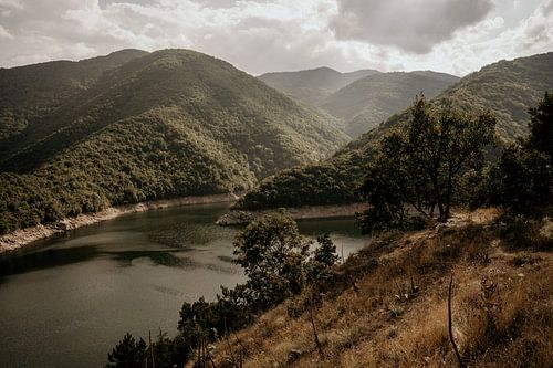 Winding river in the Bulgarian mountain landscape.