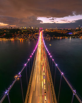 Busy Bridge of Istanbul at night