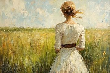 Vrouw in Landschap van Abstract Schilderij