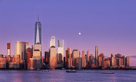 Full Moon Rising Over Lower Manhattan at Sunset by PhotoCluster