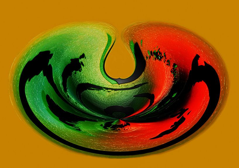 Digital art object in red and green by Jolanta Mayerberg