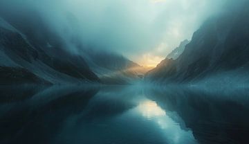 Zonsopgang in de fjord van fernlichtsicht