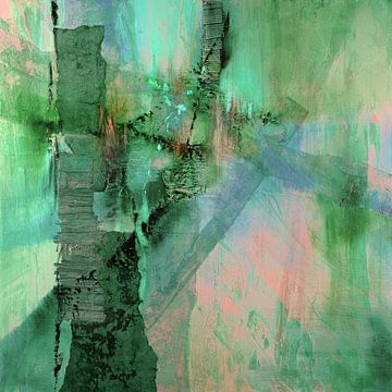 De toren - - abstracte vormen in roze, goud en groen van Annette Schmucker