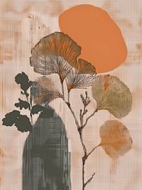 Ginkgoblätter in einer ruhigen Japandi-Landschaft mit Struktur