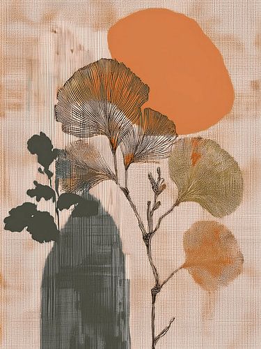 Des feuilles de ginkgo dans un paysage « Japandi » apaisant et texturé