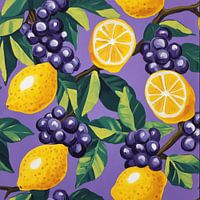 Gouache patterned lemons and grapes