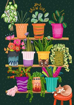 Kleurrijke Bloemen en Planten in Pot Botanisch van Aniet Illustration
