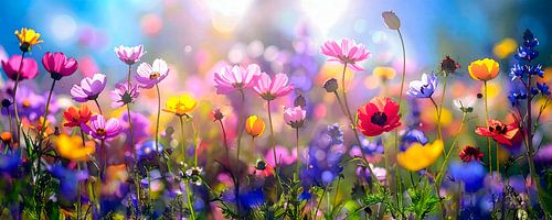 L'été ! Panorama d'un champ de fleurs coloré