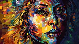 Profil féminin, formes géométriques et couleurs vives
