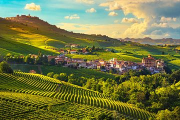 Langhe wijngaarden panorama en Barolo dorp van Stefano Orazzini