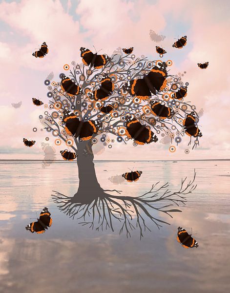 Tree of life with atalanta butterflies by Bianca Wisseloo