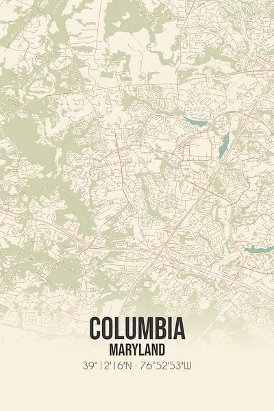 Carte ancienne de Columbia (Maryland), États-Unis. par Affiches de lieux