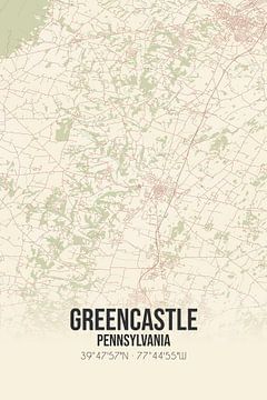 Vintage landkaart van Greencastle (Pennsylvania), USA. van Rezona