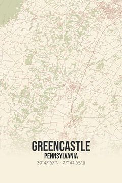 Vintage landkaart van Greencastle (Pennsylvania), USA. van MijnStadsPoster