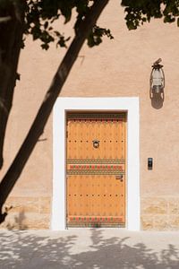 Porte arabe en bois et arbre à l'ombre