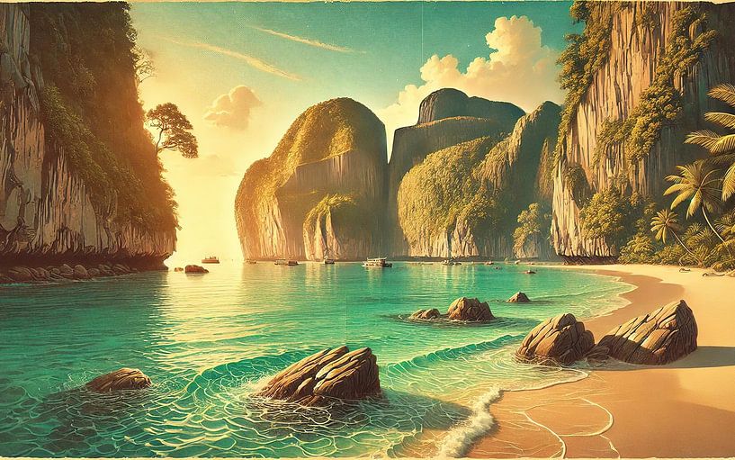 Poster vintage de Thaïlande, îles Phi Phi par Chromatic Fusion Studio