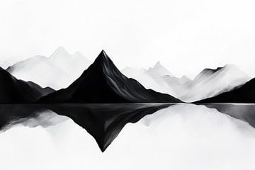 Bergsilhouet in de mist - Minimalistisch van Poster Art Shop