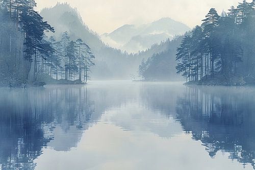 Serene Mistige Ochtend bij het Meer