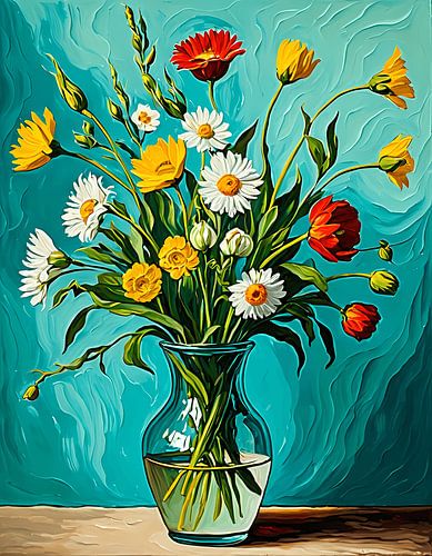 Kleurrijk boeket in glazen vaas