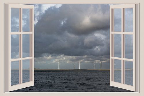 Uitzicht op het Grevelingenmeer & Goeree-Overflakkee gezien vanuit een raam