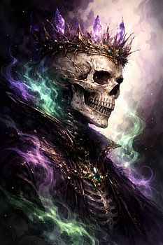 De met kristallen gekroonde Schedelkoning – Dark Fantasy-kunst voor gothic & en en occulte thema’s