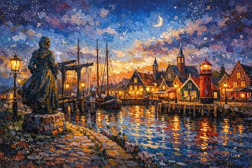 Stavoren in the evening, a painting of the Netherlands. by Johannes