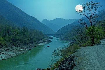The Ganges River in India at full moon in Asia by Eye on You