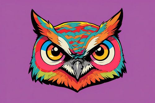 Kleurrijk popart-uilenportret voor moderne interieurs