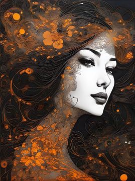 Abstract portrait in black and orange by Retrotimes