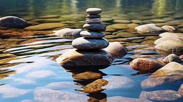 Stenen balanceren in het water van een rivier van Animaflora PicsStock