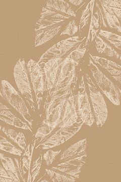 Witte bladeren op warm beige. Moderne botanische kunst. van Dina Dankers