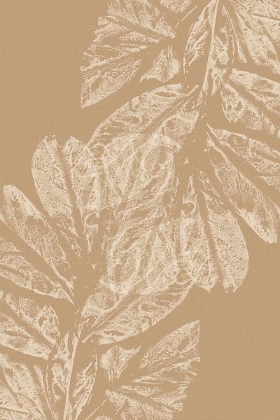 White leaves on warm beige. Modern botanical art. by Dina Dankers