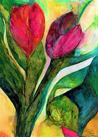 Sparkling tulips. Hand-painted watercolour.