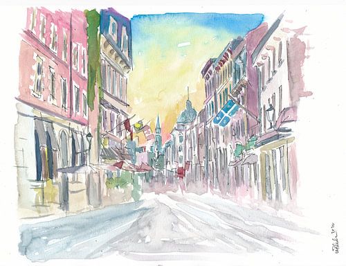 Scène historique de la vieille ville de Montréal avec le lever du soleil