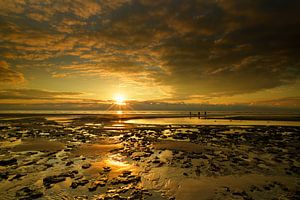Promenade sur la plage dans la lumière dorée sur Oliver Lahrem