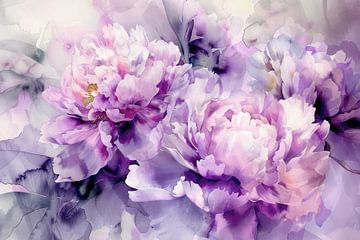 Violet Peinture à l'eau Abstrait Jardin de pivoines sur Floral Abstractions