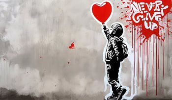 Urban - Boy with Balloon - Never give up - Homage Banksy