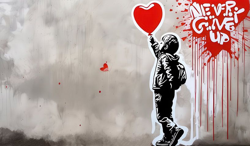 Urban - Boy with Balloon - Never give up - Homage Banksy by Team W 32 Gallery
