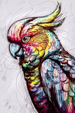 Kleurrijke papegaai tekening kunst van Art & Soul Creations