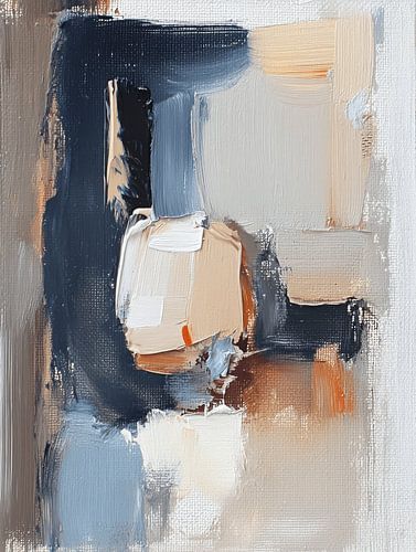 Modern abstract in aardetinten gecombineerd met blauw