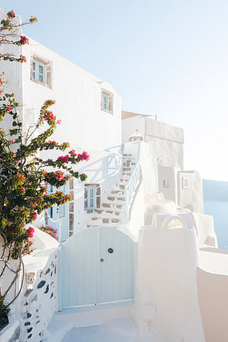 White house on Santorini with blue door | fine art photo print