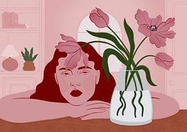 Nachdenkliche Frau und Tulpen von Ida Alvarsson