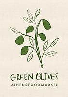 Grüne Oliven Athen Lebensmittelmarkt Griechenland Poster