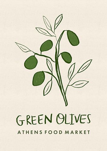 Olives vertes Marché alimentaire d'Athènes Grèce Poster