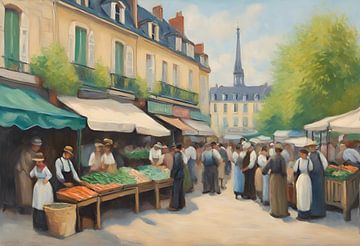 Market in a French village by Kees van den Burg